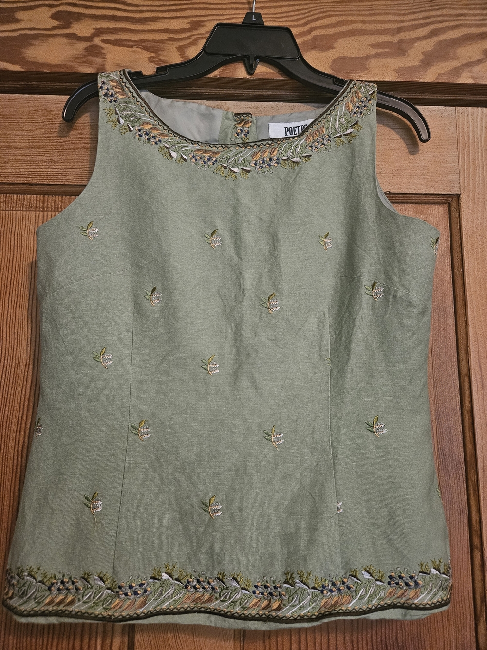 Embroidered Sage Green Sleeveless Shell by Poetic
